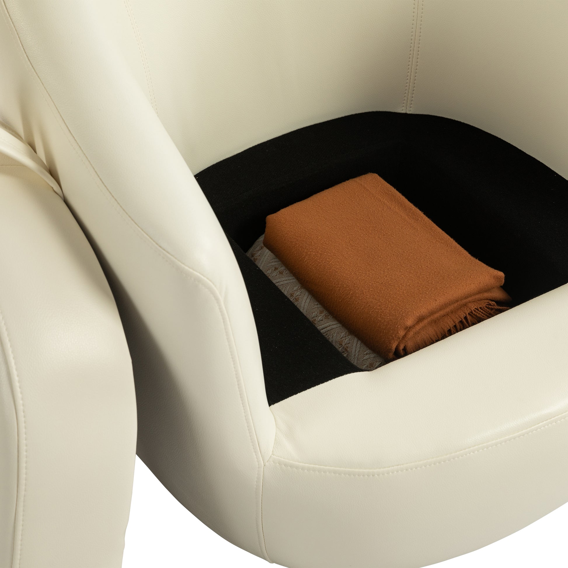 Upholstered Swivel Barrel Armchair With Storage Modern Living Room Side Chair For Bedroom Office Reading Spaces Pu Light Beige Light Beige Foam Upholstered