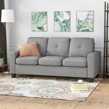 Viviana Three Seater Sofa With Wood Legs Grey Fabric