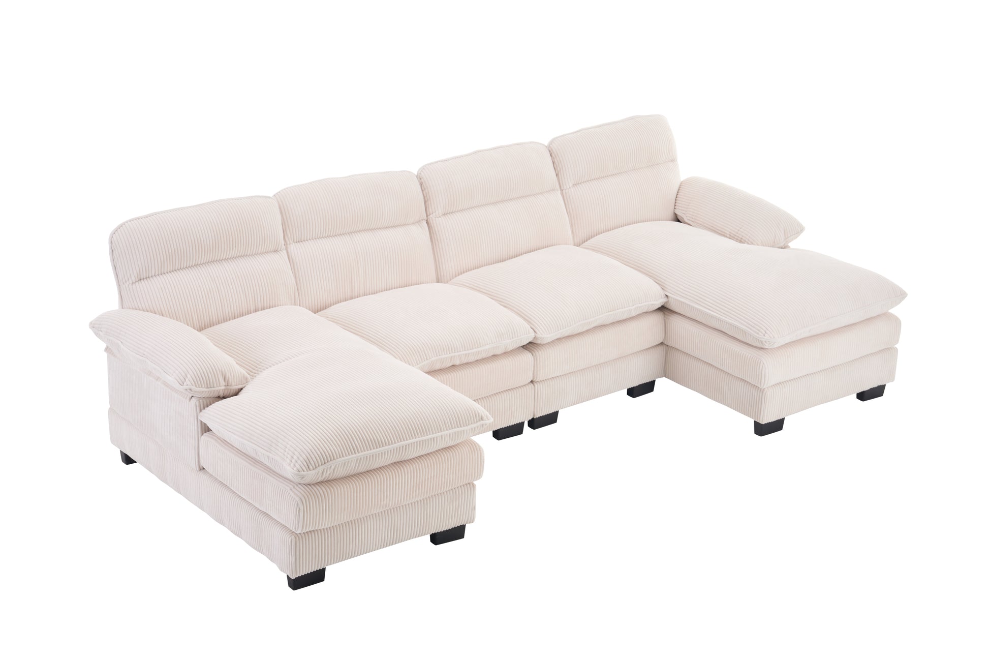 U Shaped Profile Sofa, Including Two Single Seats And Two Chaise, Modular Sofa, Corduroy Sofa White Foam Corduroy 4 Seat