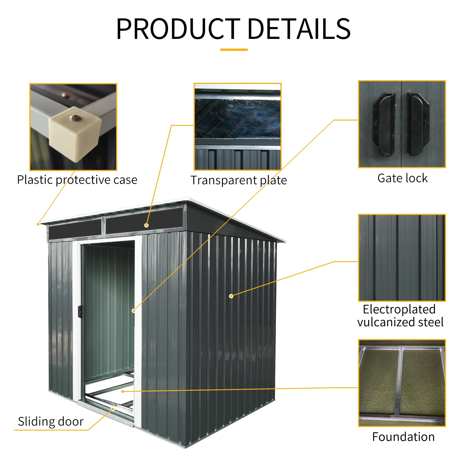 6Ft X 5Ft Outdoor Metal Storage Shed With Lockable Sliding Doors And Transparent Plate For Garden, Lawn Black And White Black White Iron