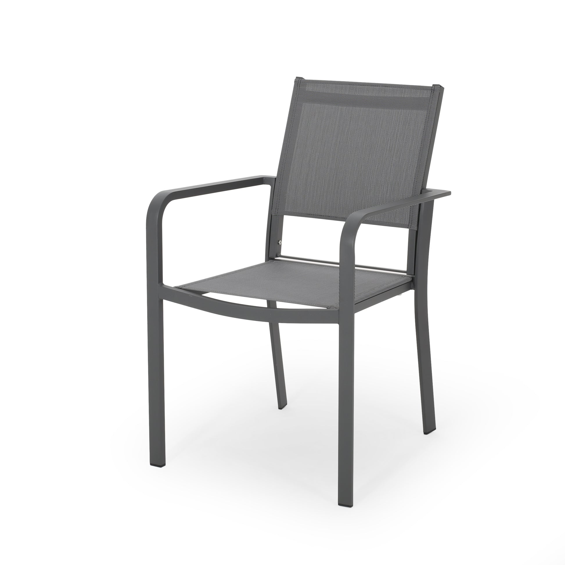 Outdoor Modern Aluminum Dining Chair With Mesh Seat Set Of 2 , Metal Gray And Dark Gray Gray Aluminium