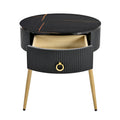 19.6'' Easy Assembly End Tables With High Gloss Faux Marble Tabletops, Set Of 2, Modern Fluted 2 Side Tables With Drawers, Round Coffee Tables With Golden Legs For Living Room, Black Black Gold Primary Living Space Drawers Round Mdf Iron