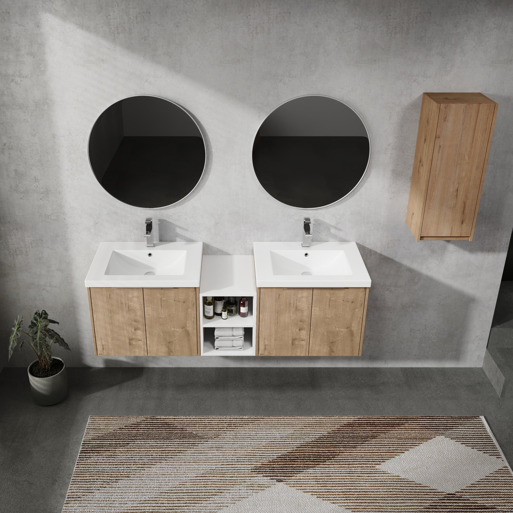 60" Wall Mounted Bathroom Vanity With Sink And Side Cabinet, Soft Close Doors,00112Imox1 0624Imox2 0612Gwh Combination Cabinet Kd Packing Imitative Oak Bathroom Modern Plywood Plywood