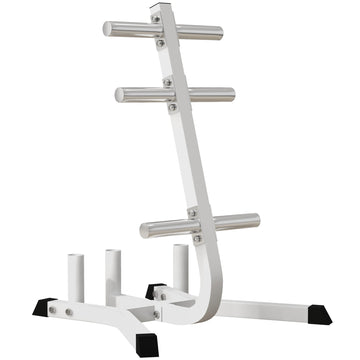 Soozier 2 Inch Weight Rack For Plates And 3 Bars, Olympic Weight Tree Bumper Plate Storage Holder, 660 Lbs. Capacity, White White Steel