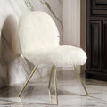 Faux Fur Upholstered Contemporary Metal Accent Chair, White And Gold White Gold Fabric Metal