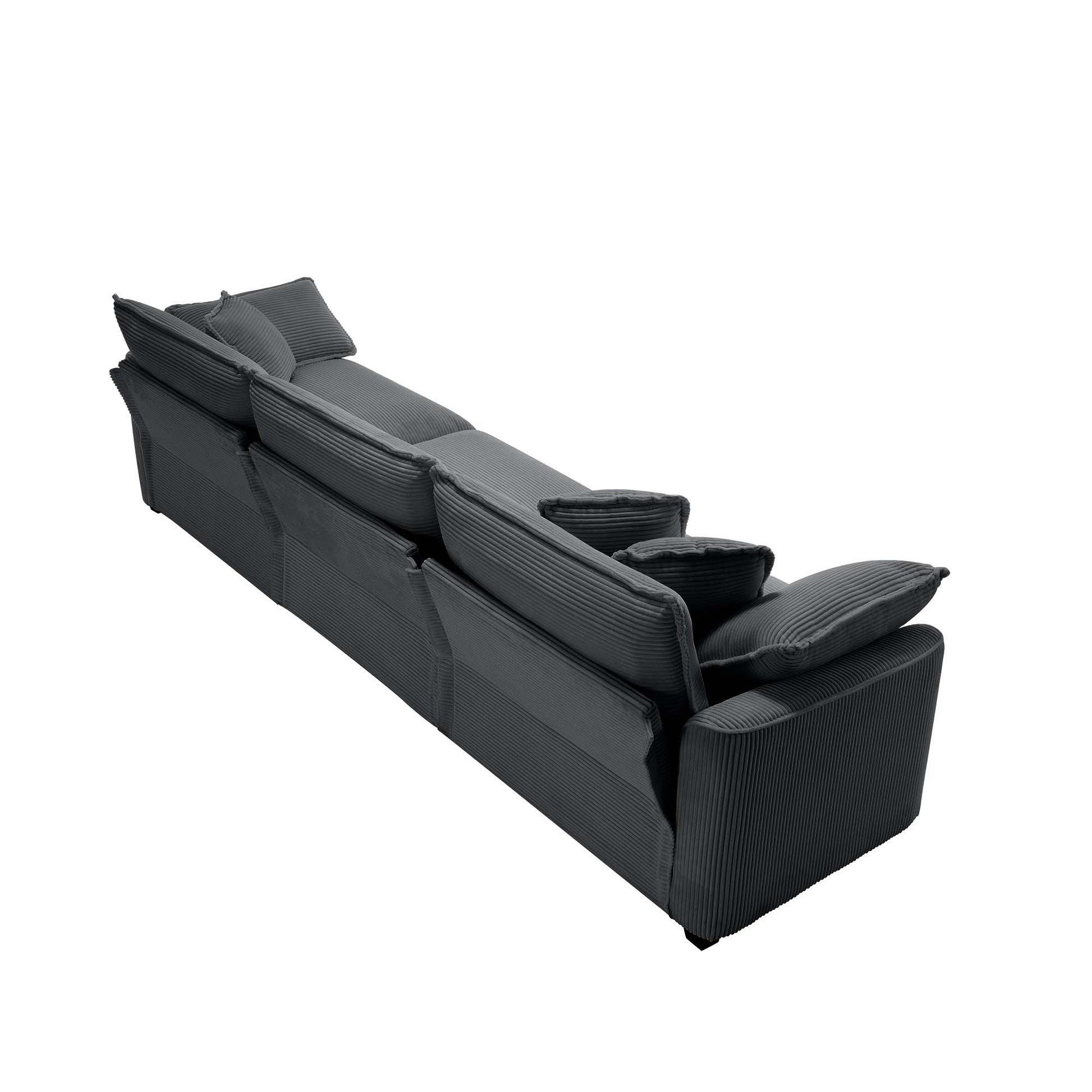 Mid Century Modern Sectional Sofa 3 Seater Sectional Sofa With 2 Arm Pillows And 3 Pillows, Living Room Sectional Grey Corduroy Fabric Grey Corduroy 3 Seat