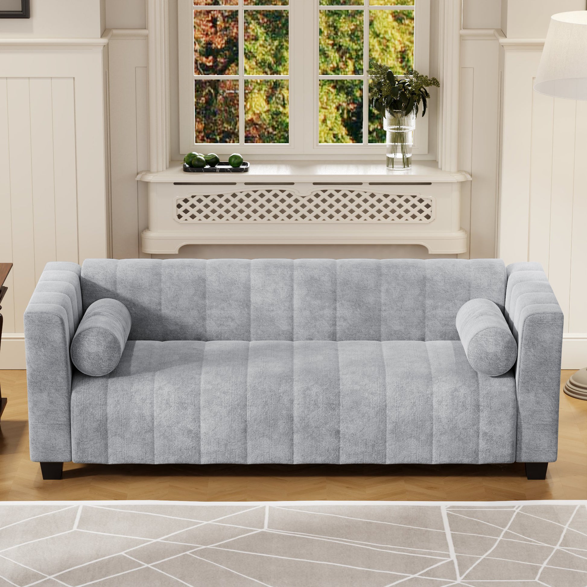 78.7''Upholstered Sofa For Living Room, Bedroom, Salon, Simplified Style Light Gray Polyester 3 Seat