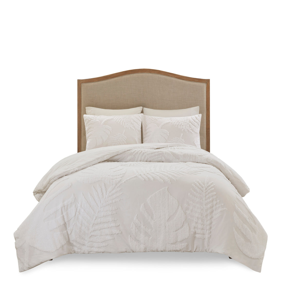3 Piece Tufted Cotton Chenille Palm Comforter Set Off White King Cal King King Off White Cotton
