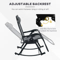 Outsunny 2 Pieces Outdoor Rocking Chairs, Foldable Reclining Zero Gravity Lounge Rocker With Pillow, Cup & Phone Holder, Combo Design With Folding Legs, Gray Gray Steel