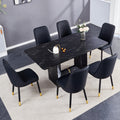 Table And Chair Set.This Modern Dining Table With Mdf Marbled Design Gives You A Luxurious And Elegant Feel.Paired With Multiple Chairs With Pu Artificial Leather Backrest Cushions And Black Legs. Black Seats 6 Mdf