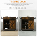 Homcom Industrial Kitchen Cart, Rolling Kitchen Island With Adjustable Shelf, Two Drawers, Sliding Barn Door Cabinet And Towel Rack, Rustic Brown Rustic Brown Steel