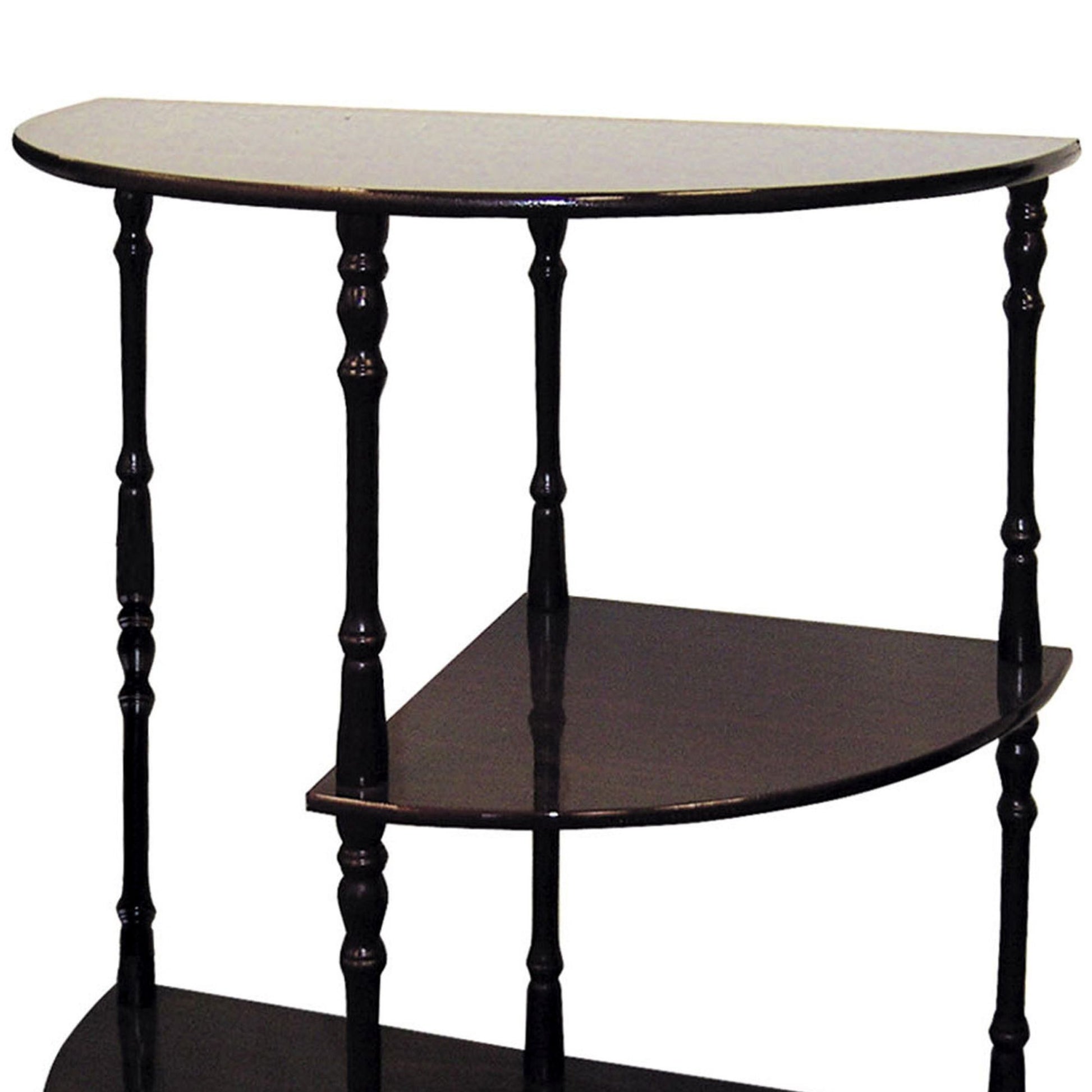26" Tall 3 Tier Wooden End Table, Crescent Shape With Cherry Finish Multicolor Wood