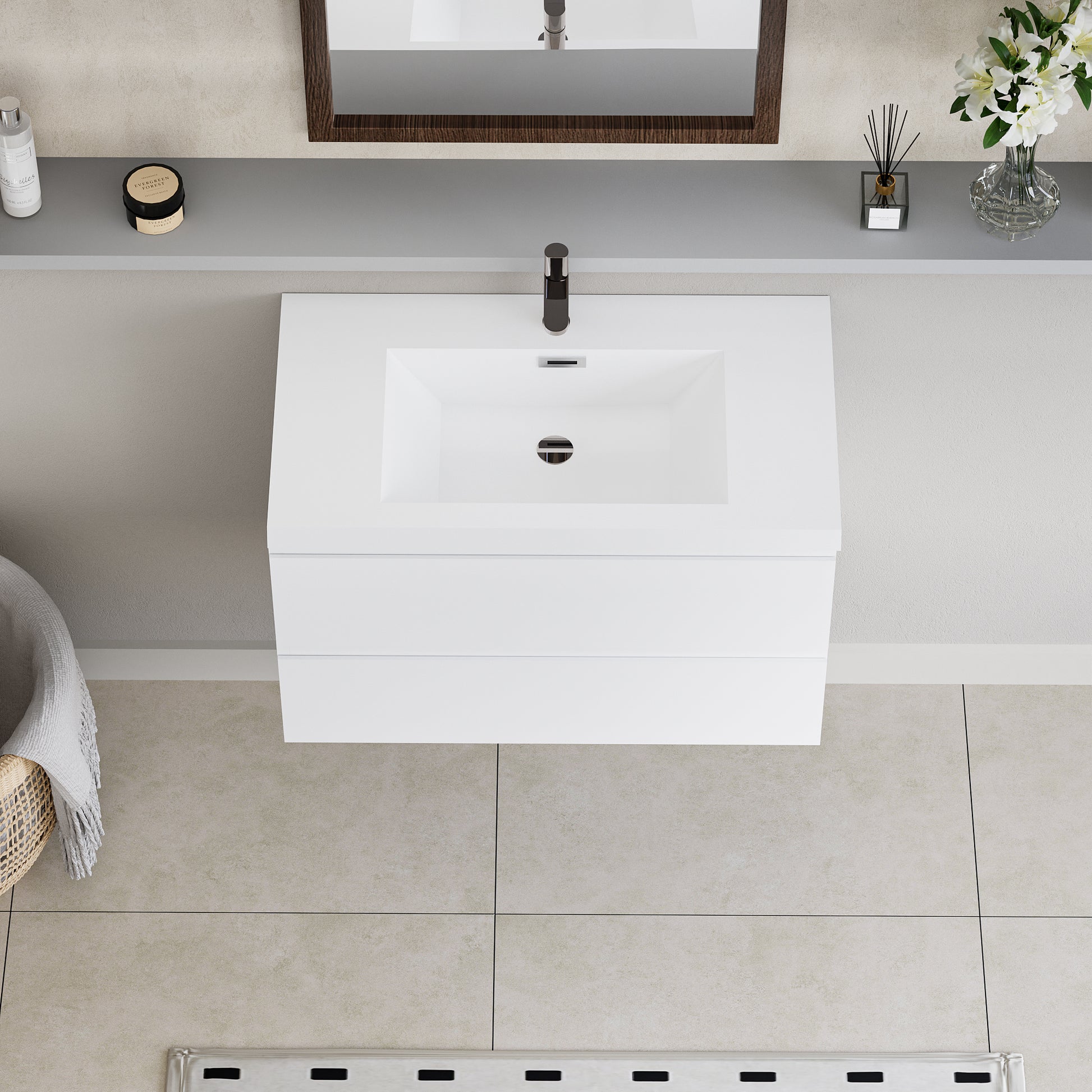 36" Floating Bathroom Vanity With Sink, Modern Wall Mounted Bathroom Storage Vanity Cabinet With Resin Top Basin And Soft Close Drawers, Glossy White 24V11 36Gw 2 Glossy White Bathroom Wall Mounted