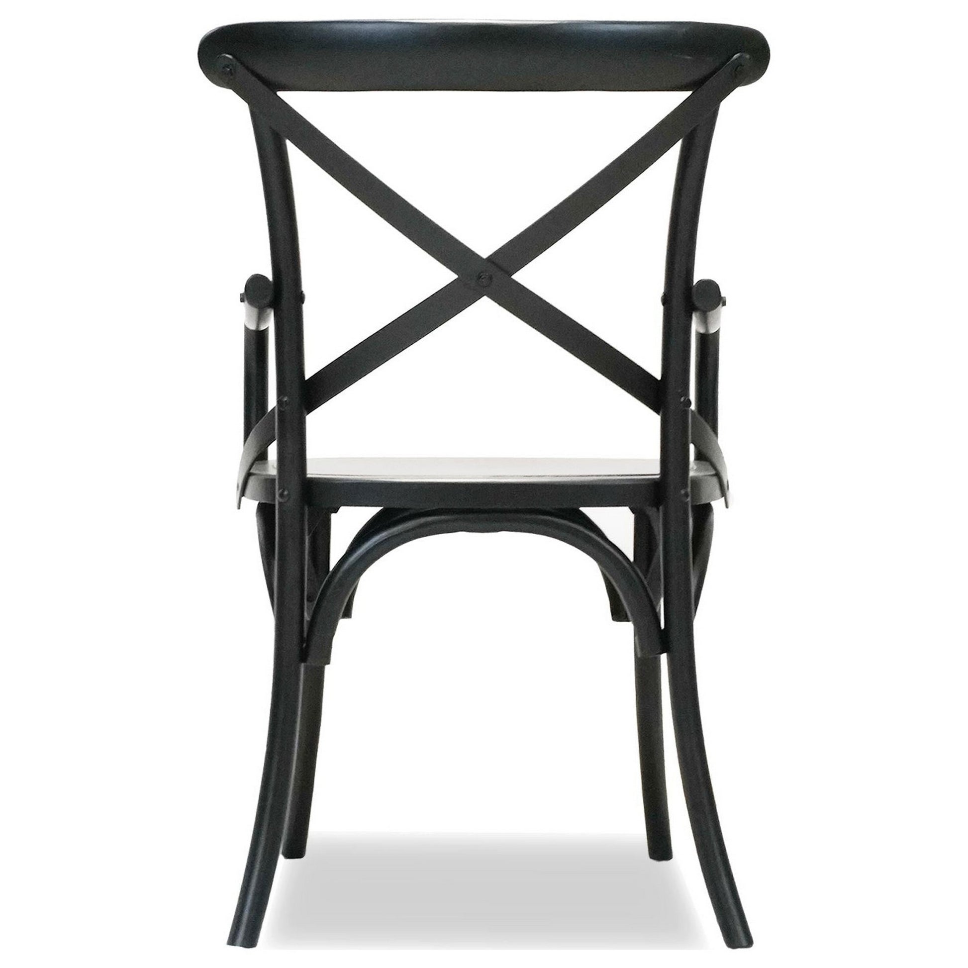 Rhy 18 Inch Dining Armchairs, Set Of 2, Metal Cross Backrests, Jet Black Black Wood Metal