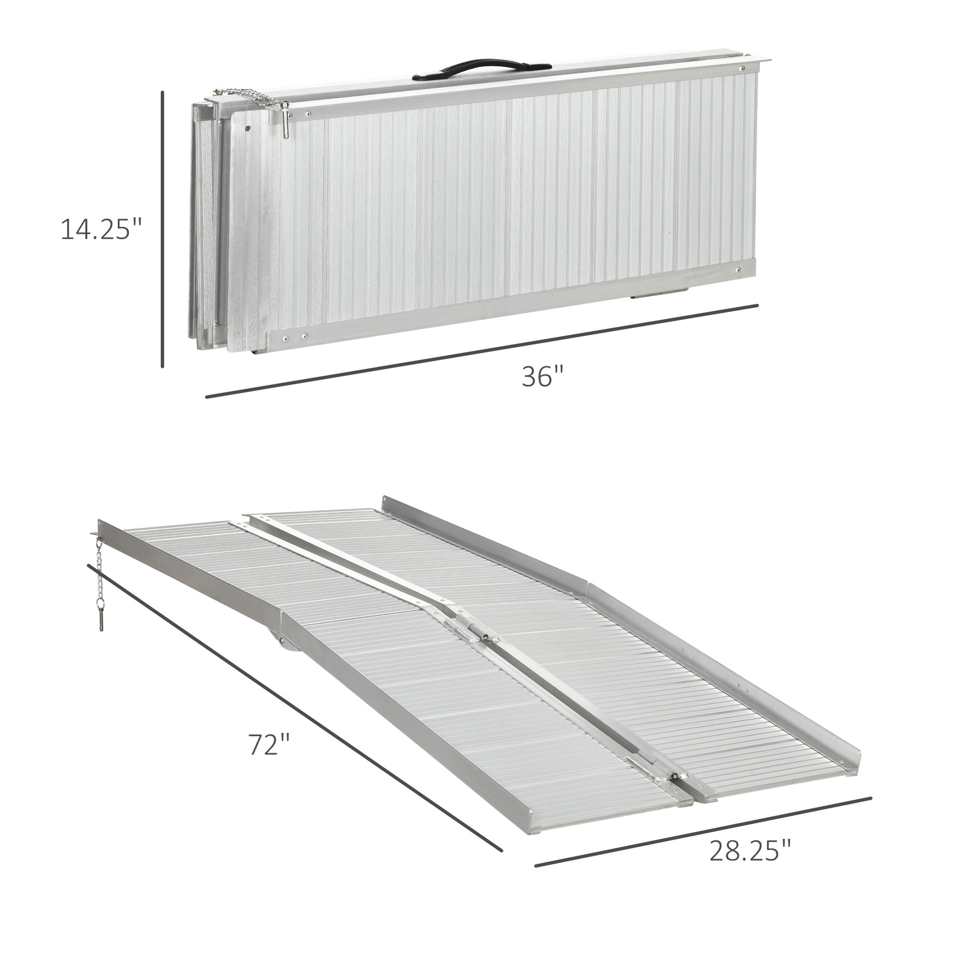 Homcom Textured Aluminum Folding Wheelchair Handicap Ramp, 6' Silver Aluminum