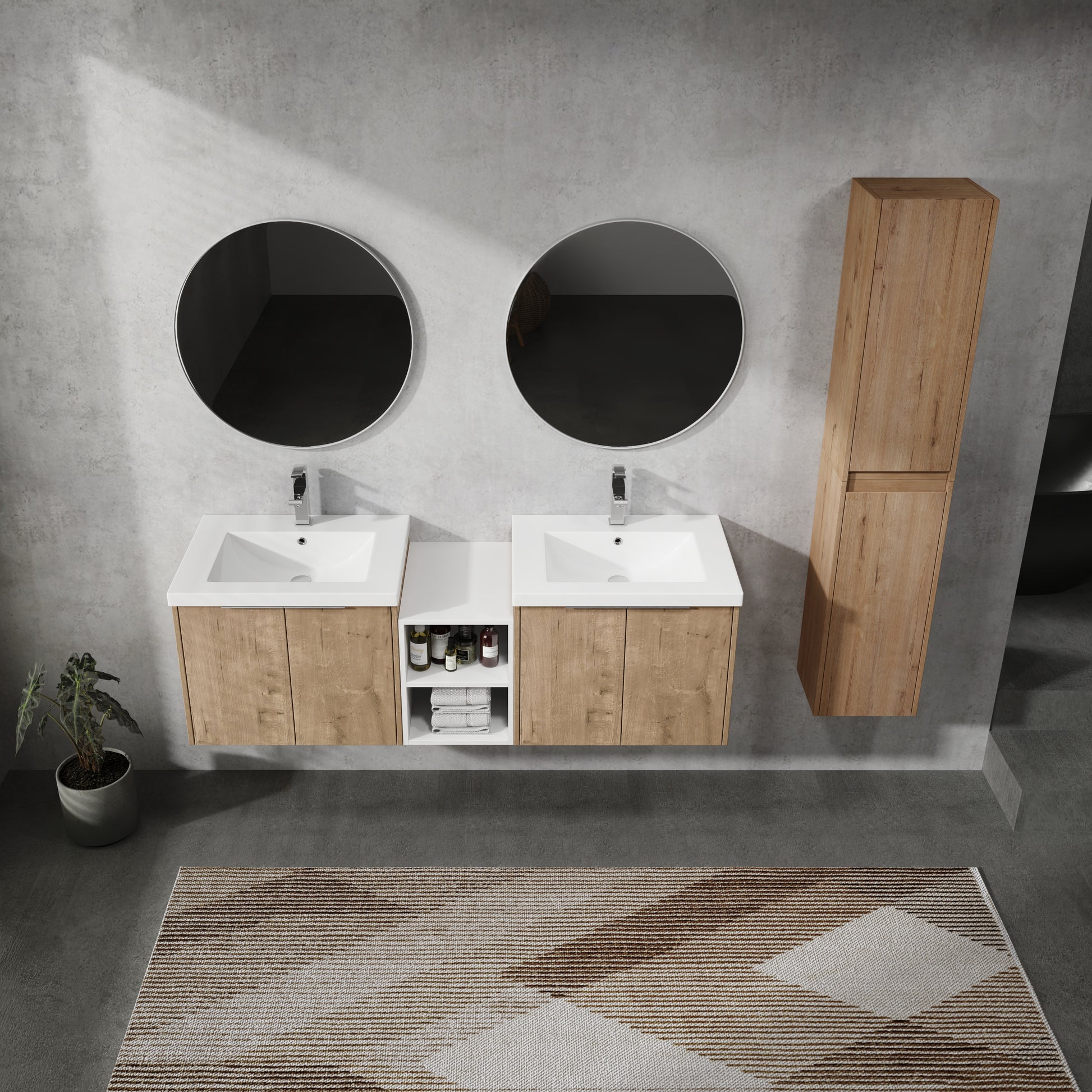 60" Wall Mounted Bathroom Vanity With Sink And Side Cabinet, Soft Close Doors,00112Imox2 0624Imox2 0612Gwh Combination Cabinet Kd Packing Imitative Oak Bathroom Modern Plywood Plywood