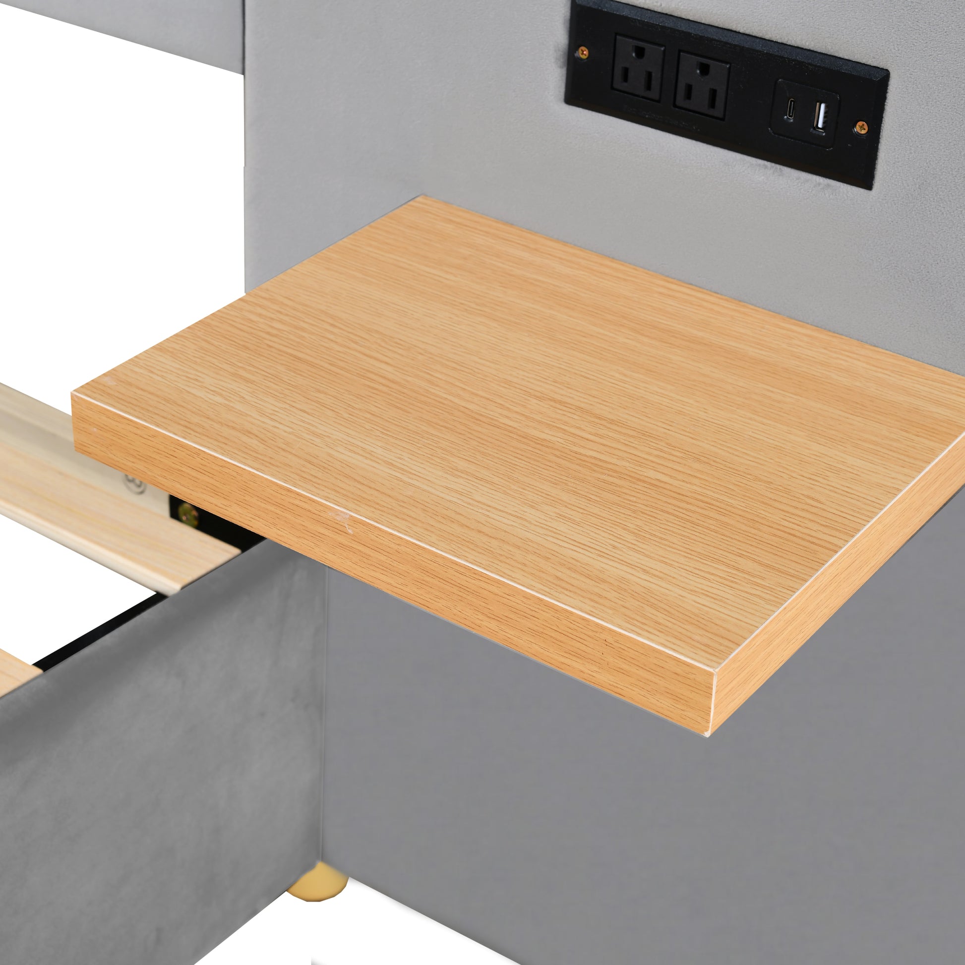 Full Size Upholstered Platform Bed With Two Outlets And Usb Charging Ports On Both Sides, Two Bedside Pillows, Storage Shelf, Velvet,Gray Full Gray Mdf Lvl