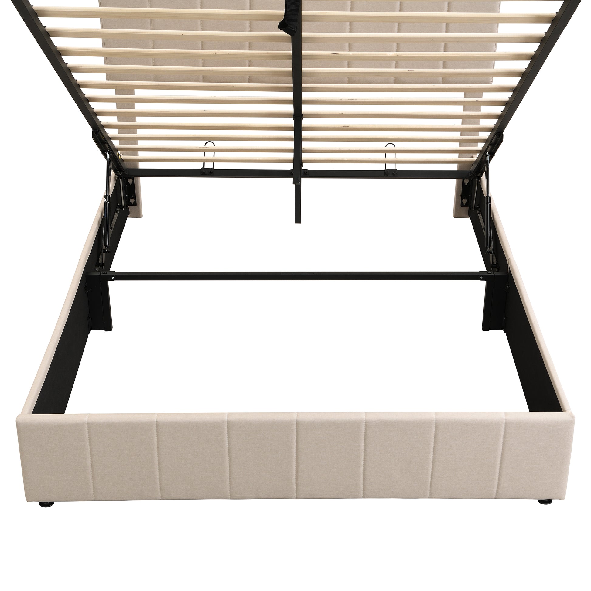 Queen Size Upholstered Platform Bed With A Hydraulic Storage System Beige Old Sku: Lp000211Aaa Beige Upholstered