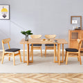 Table And Chair Set, Ancient Style Solid Wood Dining Table, Imitation Rattan Table Legs, Beautiful Simple Solid Wood Dining Chair, Perfect For Dinner, Meetings, Home And Office Decoration Wood Rubber Wood