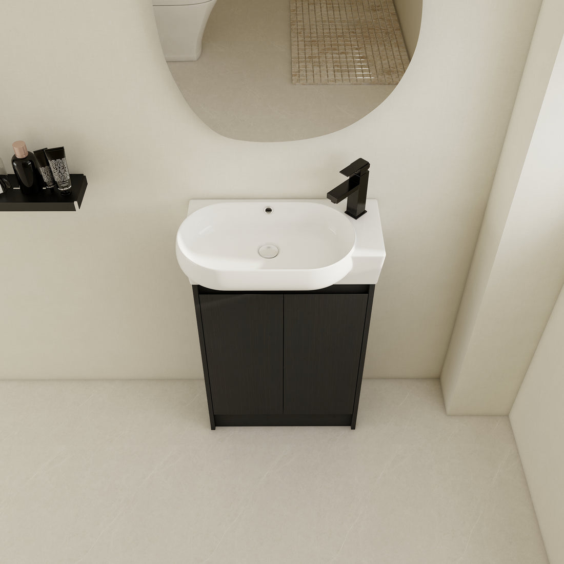 23" Freestanding Bathroom Vanity With Sink, Soft Close Doors Black Chestnut Bathroom Modern Plywood