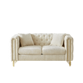 60 Inch Chenille Pull Buckle Design Sofa For Living Room,Buttons Tufted With Copper Nail Decoration Armrest, Modern Couch Upholstered Button And Metal Legs Beige Foam Chenille 2 Seat
