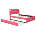 Full Size Upholstered Platform Bed With Trundle And Heart Shaped Decoration, Dark Pink Box Spring Not Required Full Dark Pink Wood Bedroom Bed Frame Faux Leather Upholstered