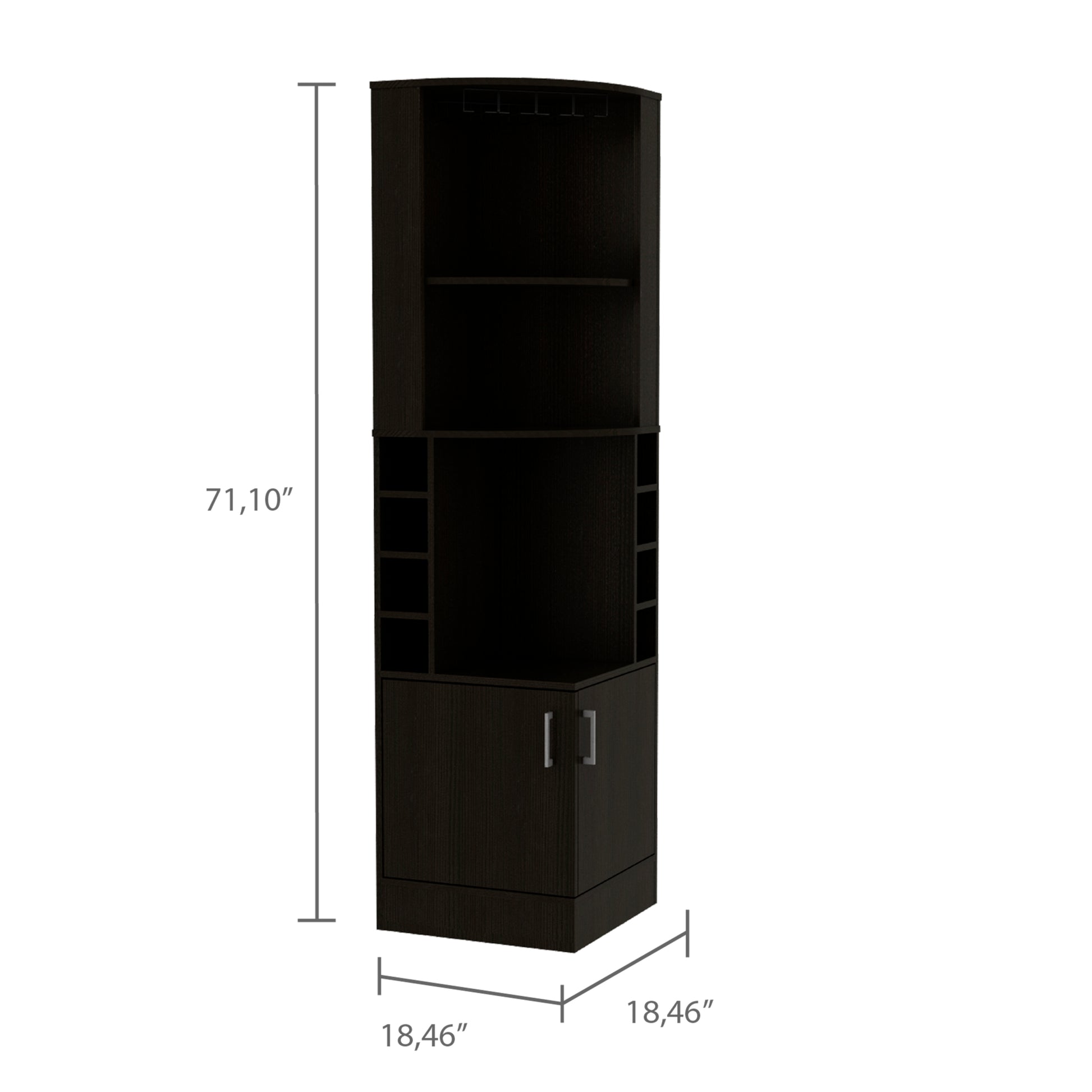 71" H Black Corner Bar Cabinet, With Two Shelves At The Top, 1 Glass Holder, 8 Exterior Bottle Racks, 1 Central Shelf And A Lower Drawer With 2 Side Doors Black Particle Board Particle Board