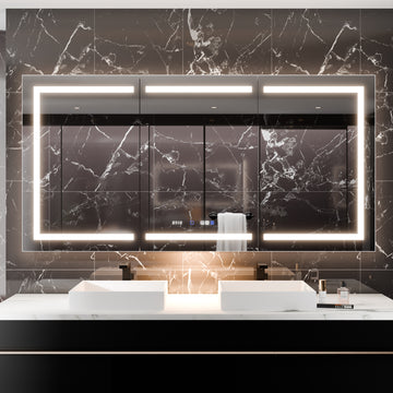 Smart Led Medicine Cabinet With Gfci Outlet & Blum Hinges, Buil Built In High Power Outlet ,72*36 Inchstepless Dimming & Anti Fog,Integrated Design,Multifunctional Bathroom Storage Silver Aluminium