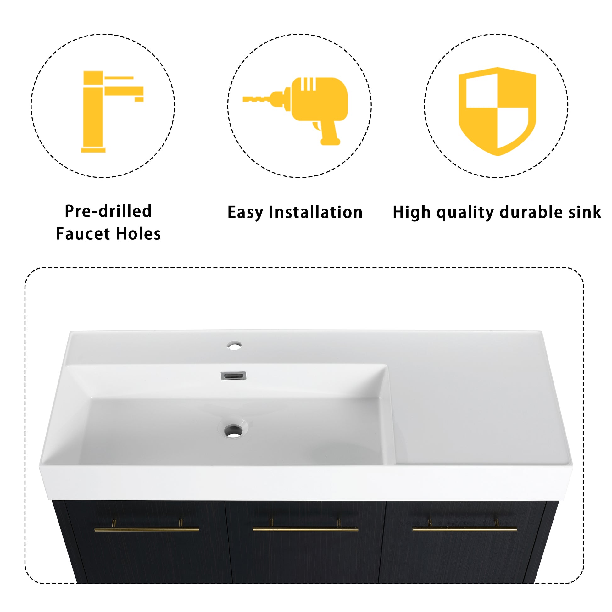 48 Inch Freestanding Bathroom Vanity With Resin Sink, With Soft Closing Door, Kd Package Black Chestnut Bathroom Modern Plywood