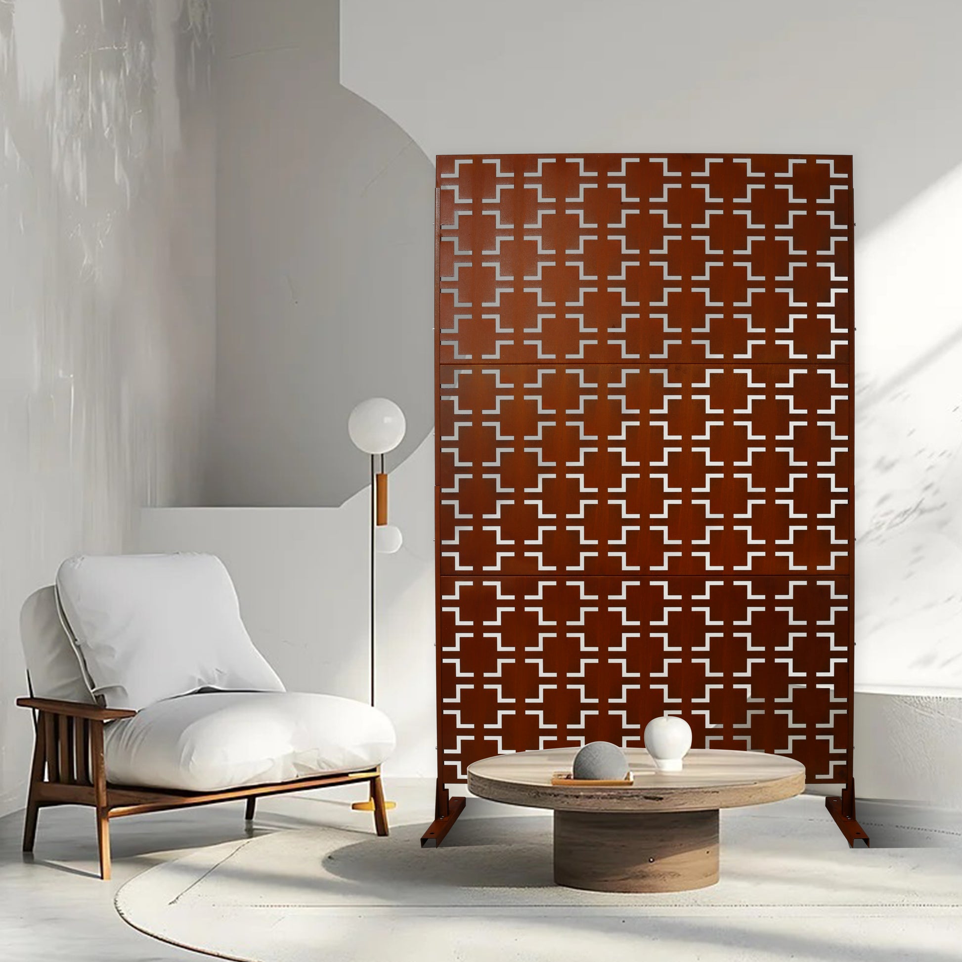 Outdoor & Indoor Privacy Screen Metal Privacy Screen 76" H 48" W, Freestanding Decorative Privacy Screen For Deck Balcony Patio, Privacy Fence Panels For Outside Lawn Garden Ps105 Rusty Rust Red