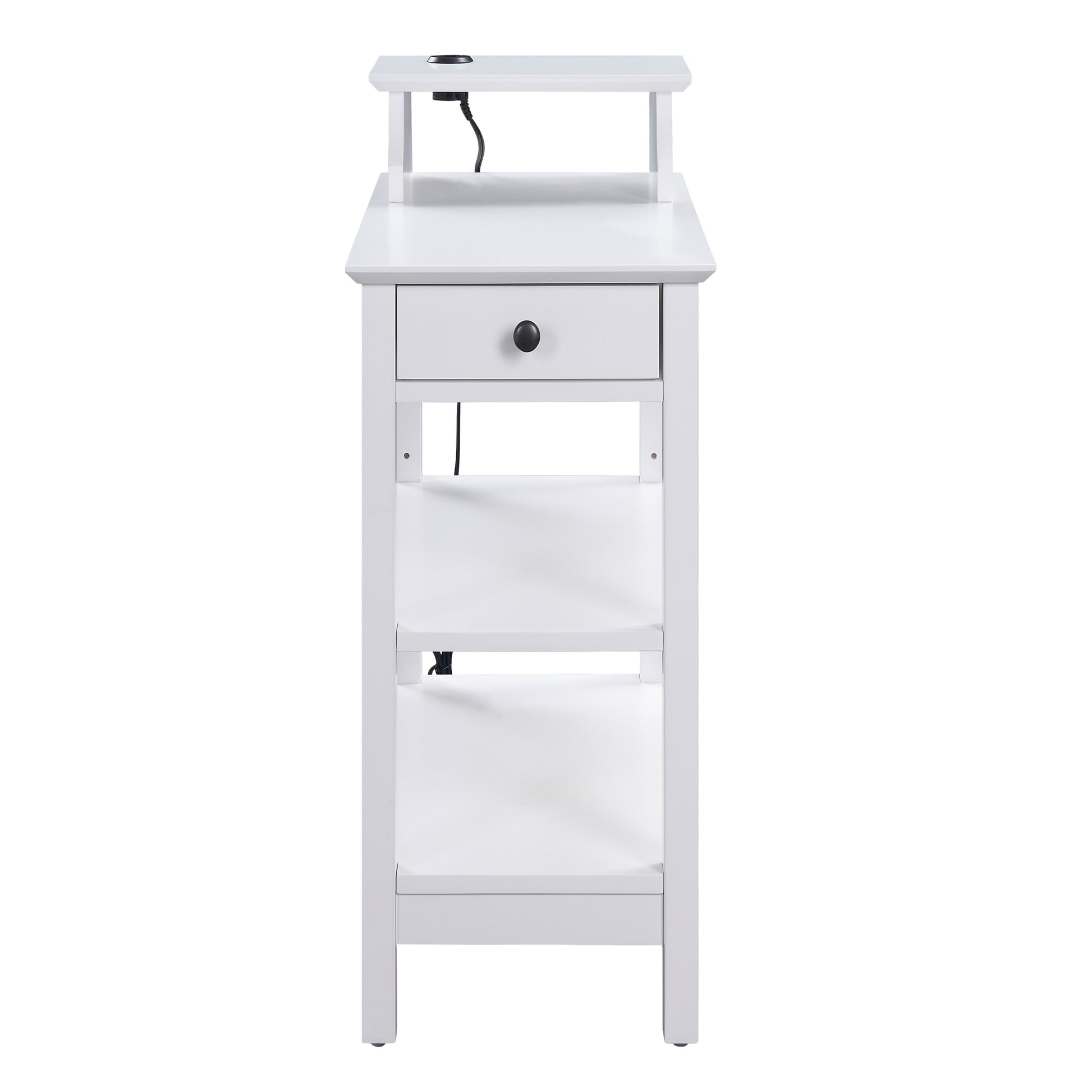 White 3 Shelf Side Table With Usb Charging Dock White White Primary Living Space Drawers Rectangular Wood