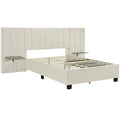 Full Size Upholstered Platform Bed With Big Headboard, Bedroom Furniture, Velvet, Beige Full Beige Plywood