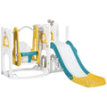 Qaba 6 In 1 Toddler Slide And Swing Set, Baby Slide For Age 1 3 Years With Basketball Hoop, Climber, Storage Space, Telescope, Indoor Playground, Yellow Yellow Plastic