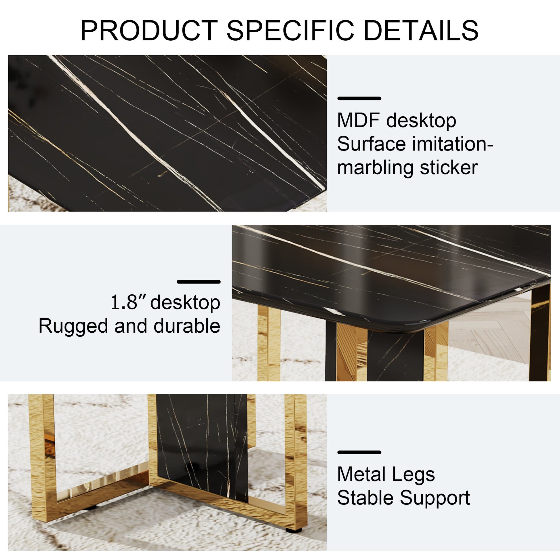 Table And Chair Set.Morden Luxurious Black Rectangular Patterned Dining Table With Glass Tabletop.Paried With 8 Dining Chairs, Modern Kitchen Upholstered High Backrest, Metal Leg. Black Gold Seats 8 Mdf Glass