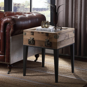 Rustic Oak And Matte Grey Accent Table With Tapered Leg Rustic Primary Living Space Square Wood Metal