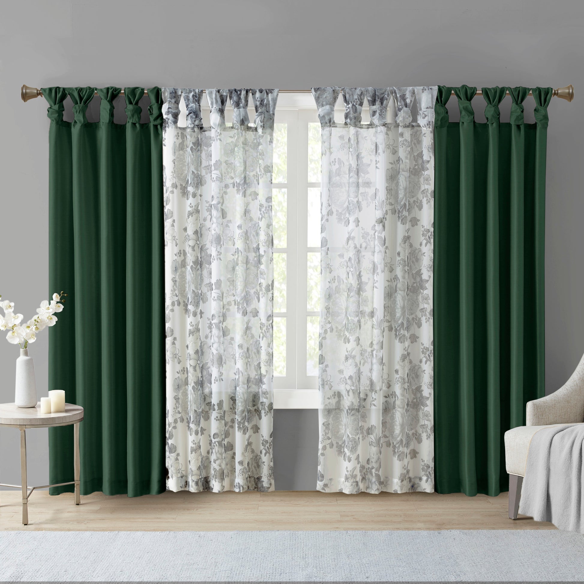 Twist Tab Lined Window Curtain Panel Green 50X84" Green Polyester