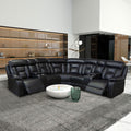 Manual Reclining Sofa Faux Leather Sofa Set Black Black Pu 5 Seat