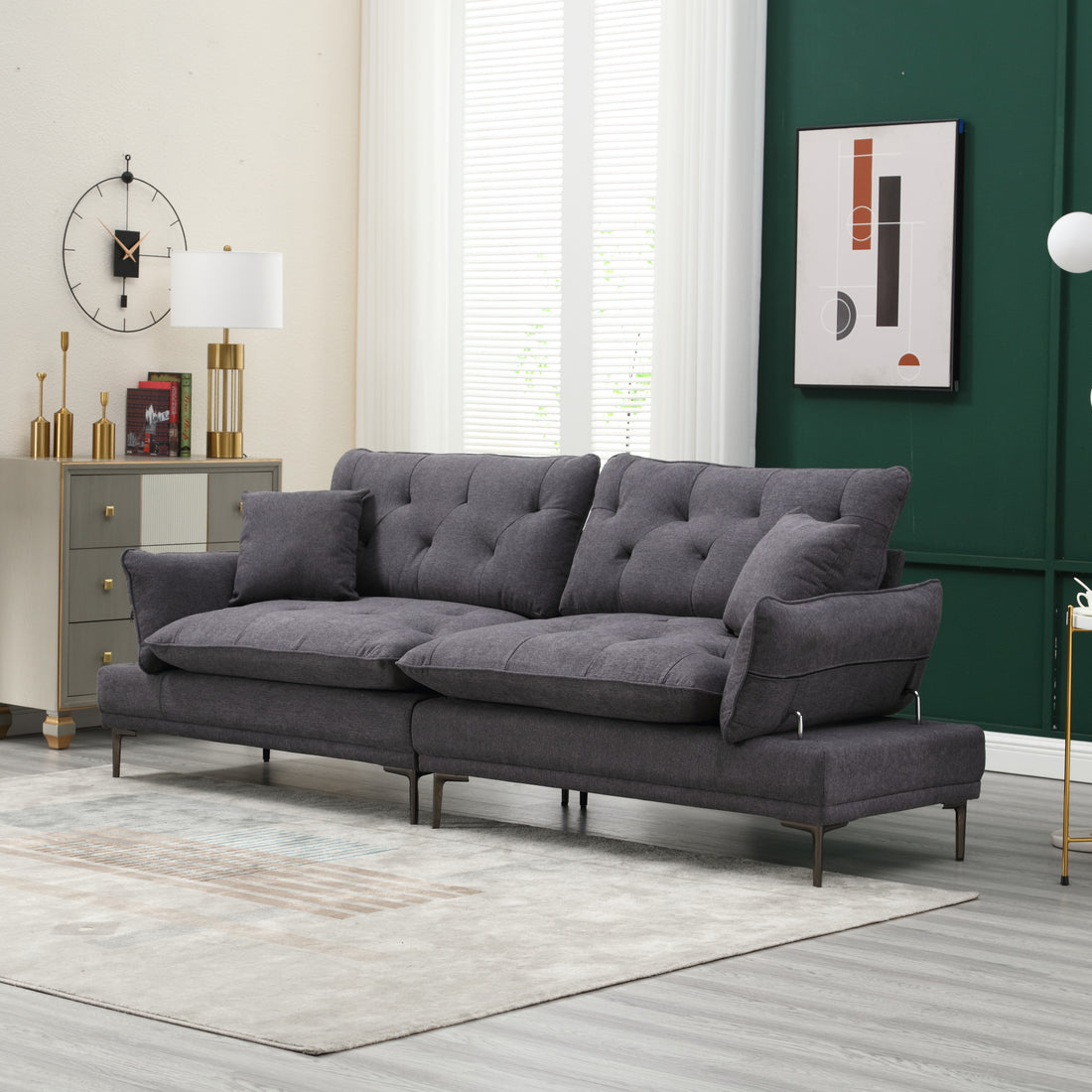 United Linen Sofaaccent Sofa Seat Sofa With Metal Feet Dark Gray Linen 3 Seat