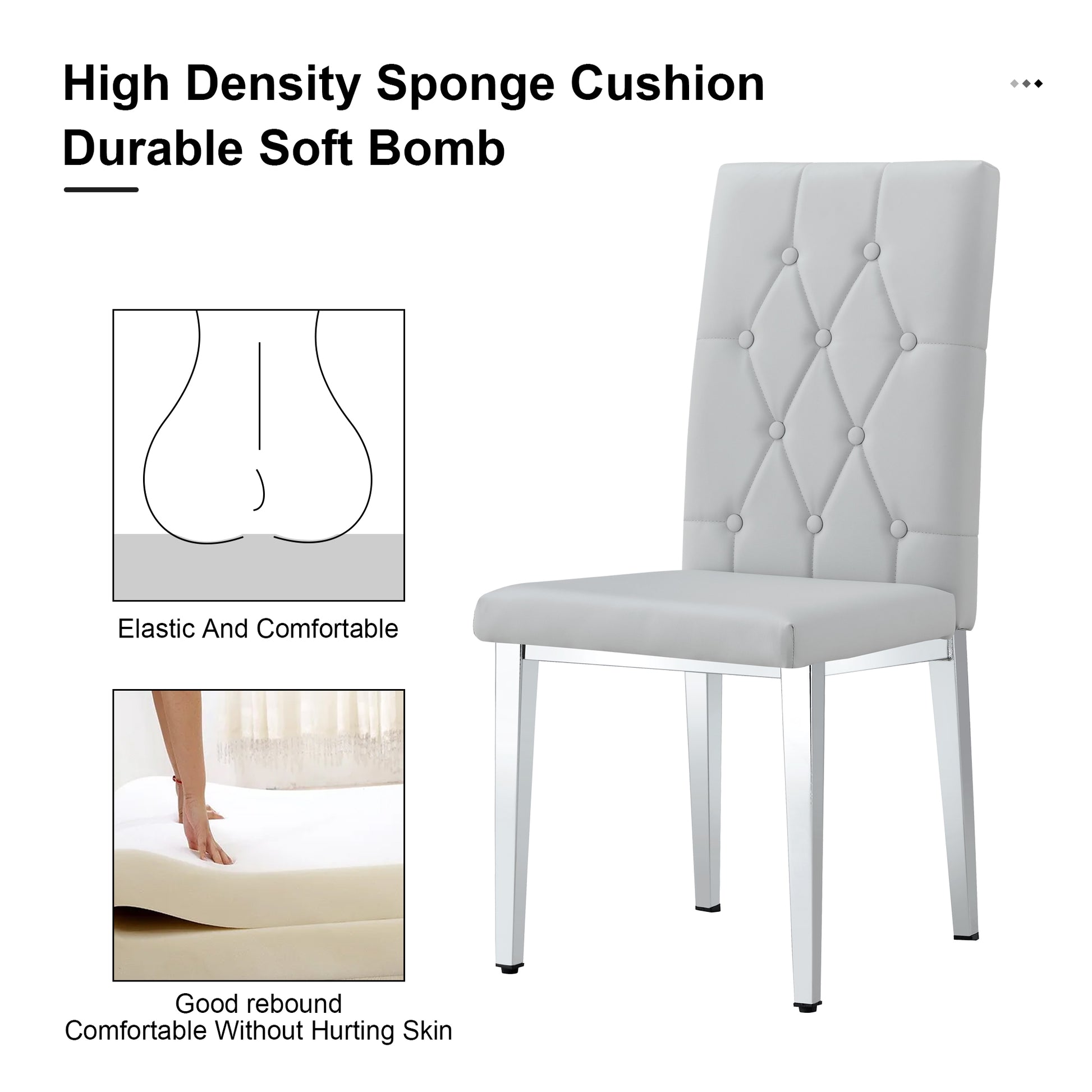 Table And Chair Set, Modern Dining Table, Tempered Glass Tabletop And Silver Colored Leg Table, Soft And Comfortable Dining Chair, Perfect For Dinner, Meetings, Home And Office Decor Gray Seats 6 Glass