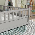Full Size Floor Bed, Integral Construction With Super High Security Barrier, Door, Children'S Floor Bed Frame, Montessori Wooden Children'S Floor Bed, Support Slat Grey Box Spring Required Full Grey Wood Brown Bedroom American Design,Artsy Pine Bed Frame