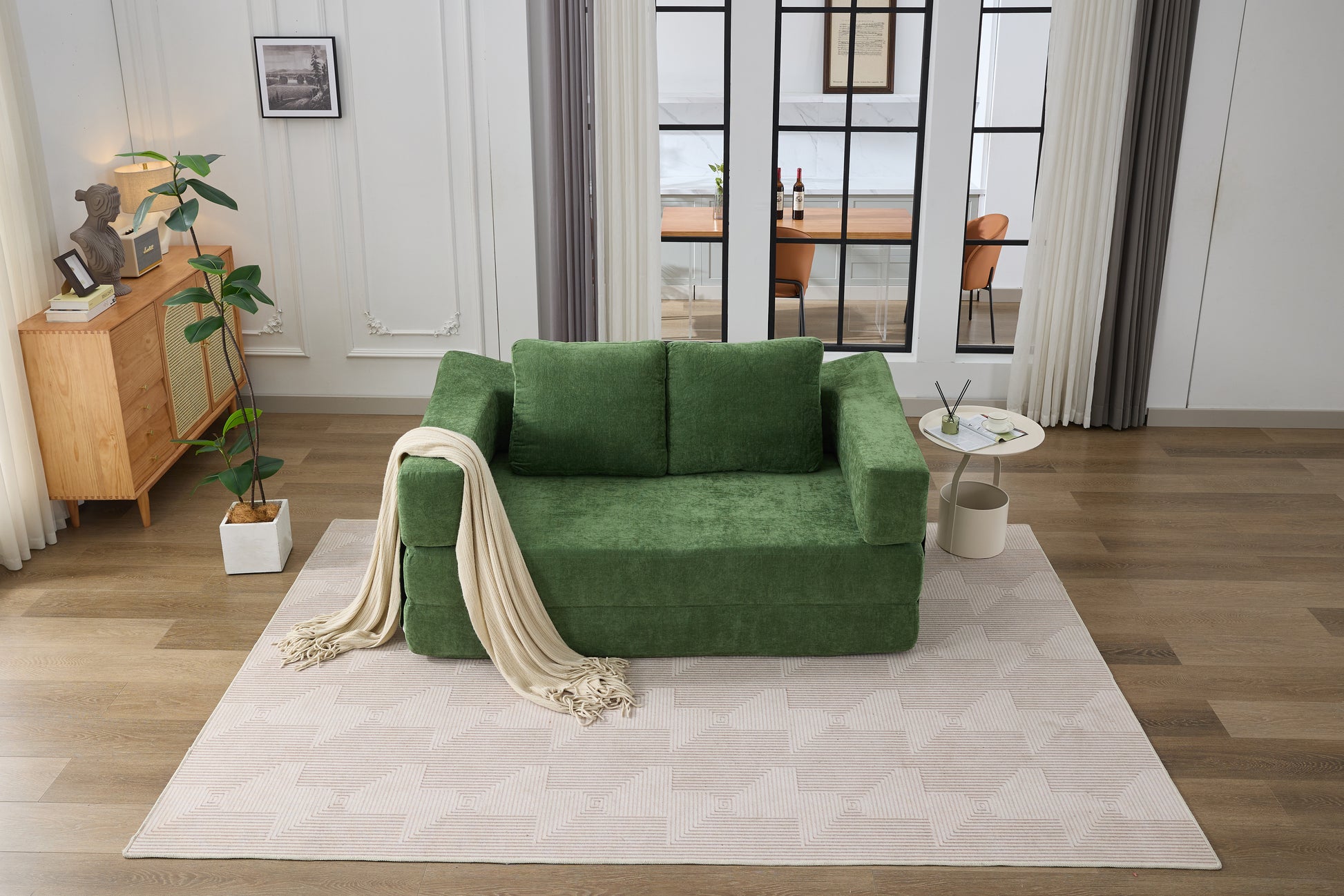 Modern Minimalist Sofa, Fold Out Sofa Bed, Convertible Chair Floor Couch & Sleeping Mattress For Living Room, Bedroom, Apartment, Removable Backrest, Green Green Chenille Soft Vintage Chenille 2 Seat