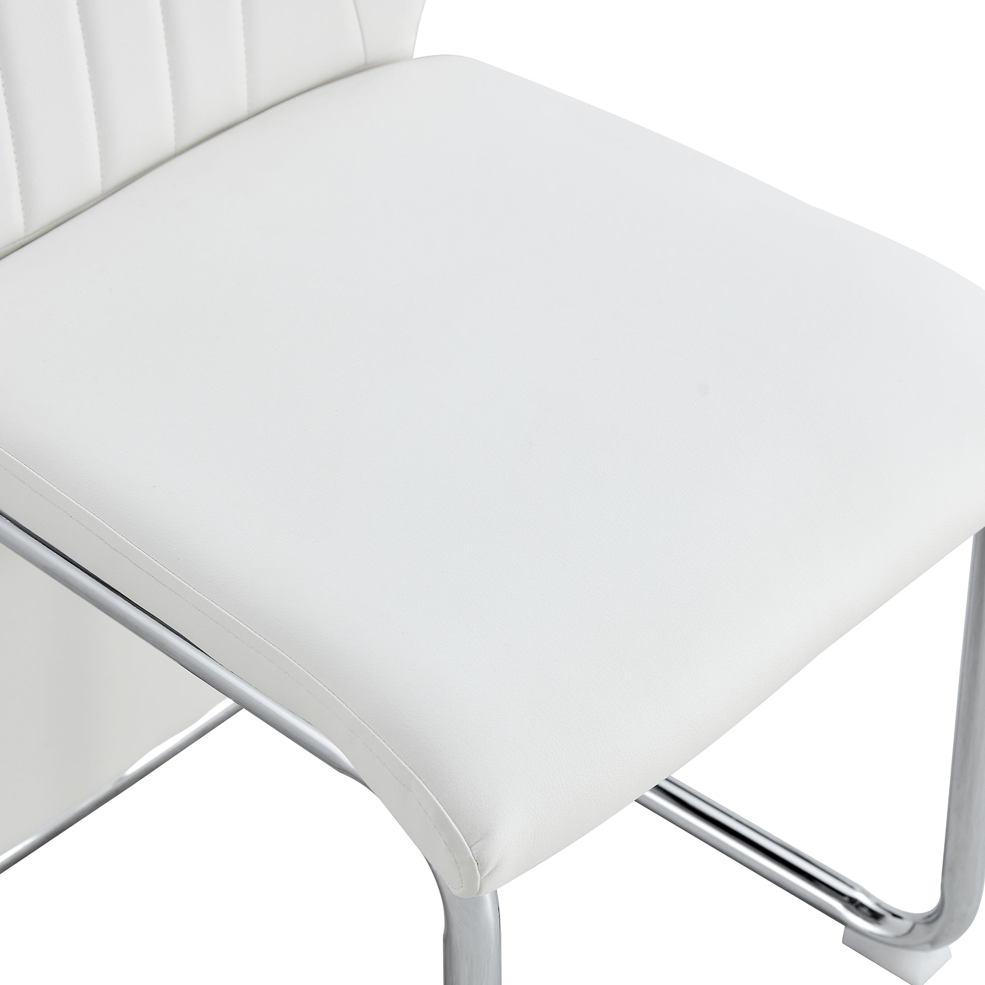 Table And Chair Set, Modern Luxurious White Imitation Marble Pattern Mdf Dining Table,Rectangular Dining Table, Matched With Uniquely Shaped Pu High Backrest Seats,Suitable For Various Occasions. White Seats 4 Mdf