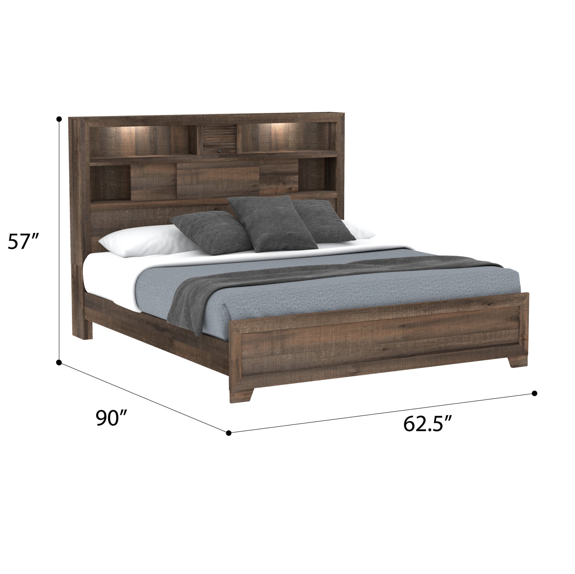 Plinz Brown Queen Bookcase Bed Queen Brown Solid Wood
