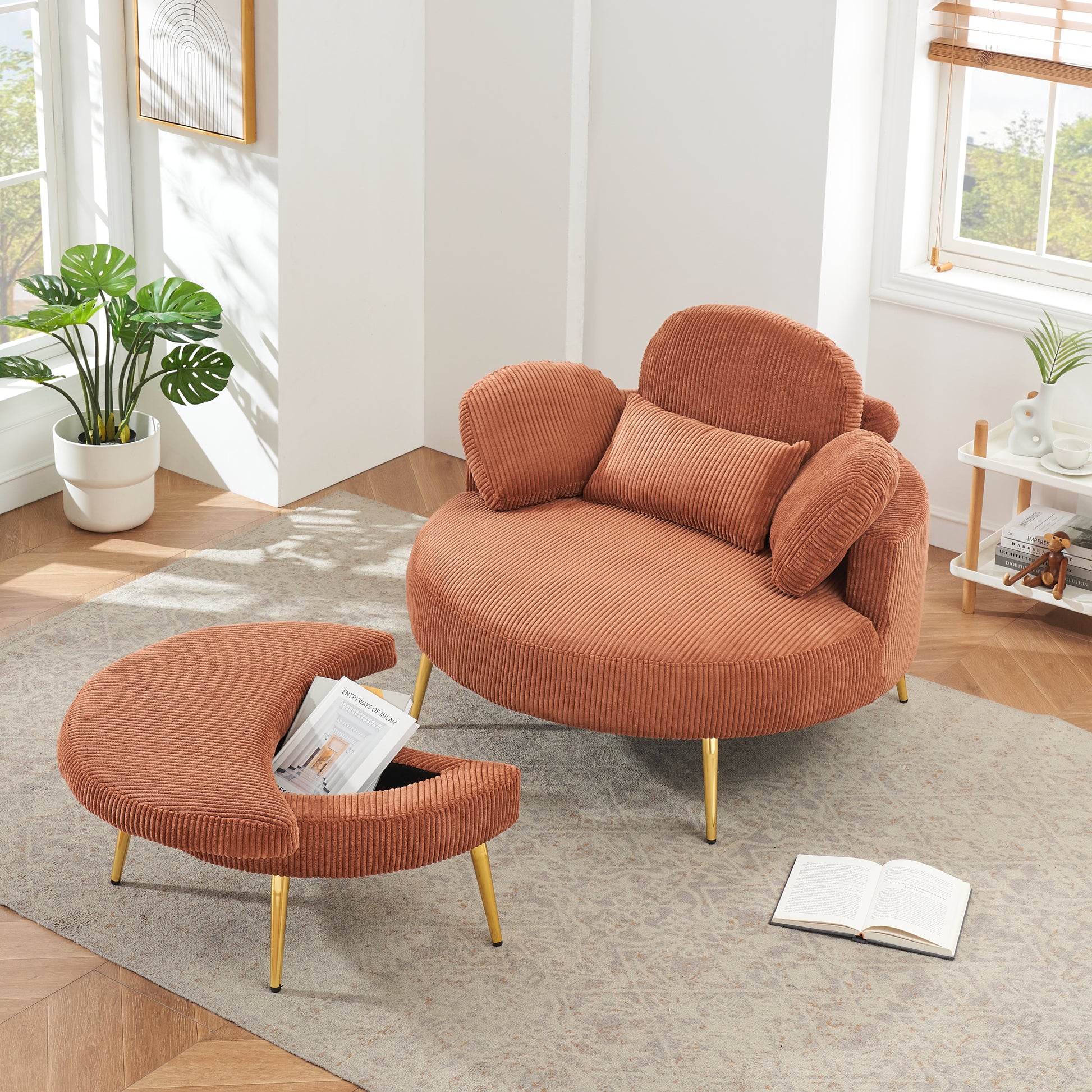3206 Comfortable Seating Suitable For Small Apartment Bedroom Space Orange Corduroy 1 Seat