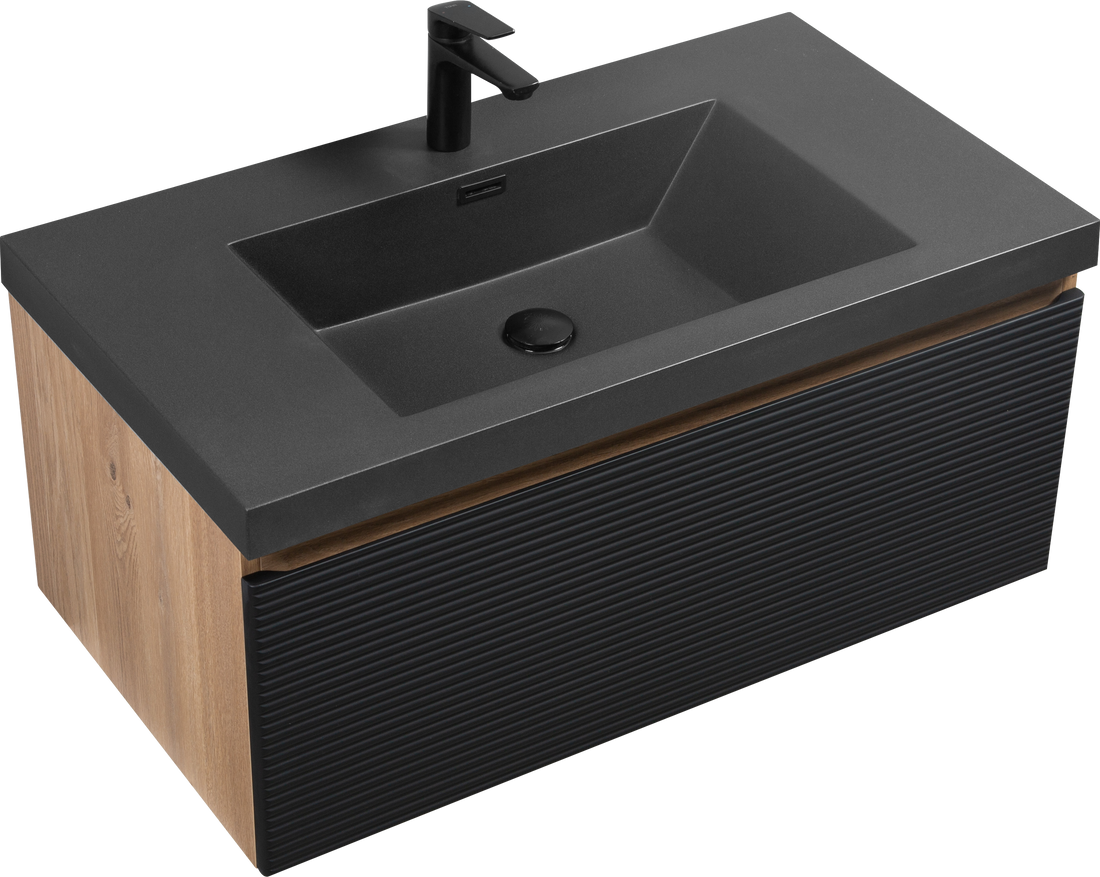 36" Floating Bathroom Vanity With Sink, Modern Wall Mounted Bathroom Storage Vanity Cabinet With Countertop And Soft Close Drawers, Ink Black Cruis 36 Black Wood