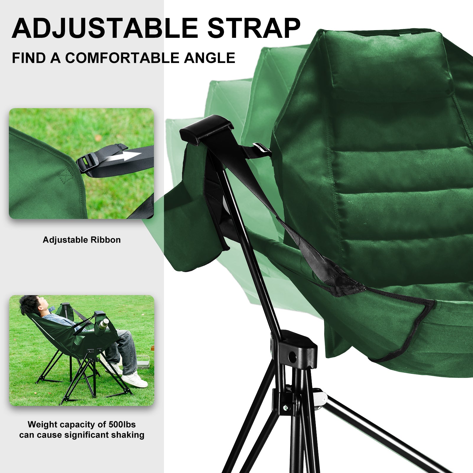 Hammock Camping Chair Folding 350 Lbs Foldable Portable Rocking Chairs For Adults Outside Swinging Camp With Stand Lawn Garden Hanging Outdoor Green Iron