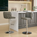 Swivel Barstools Adjusatble Seat Height With Chrome Base, Modern Pu Upholstered Bar Stools With The Whole Back Tufted, For Home Pub And Kitchen Island,Gray, Set Of 2 Gray American Design Bar Stools Set Of 2 Foam Pu Leather