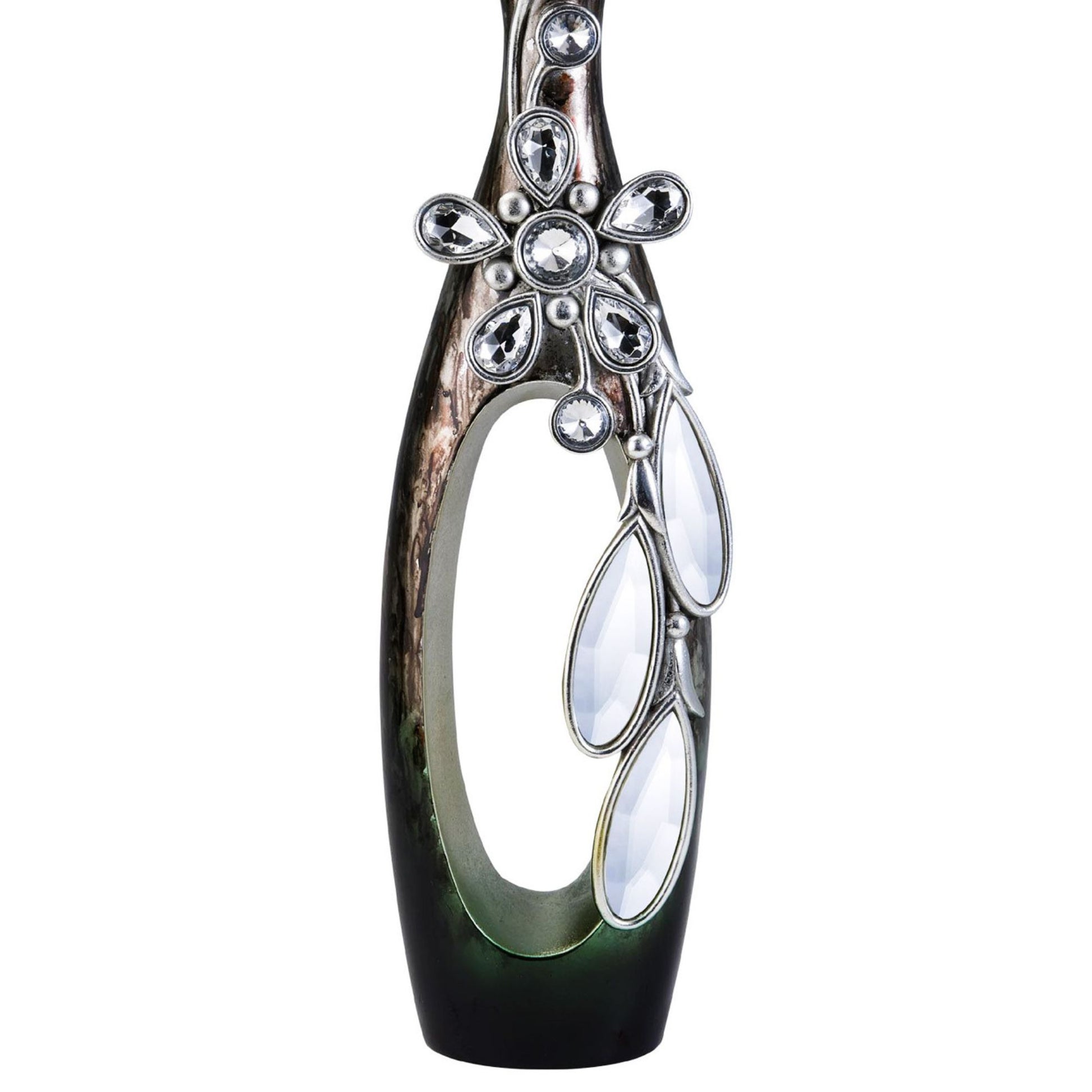 16" Tall Polyresin "Balleria" Candleholder, Crystal And Glass Accent Multicolor Polyresin