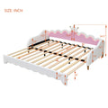 Twin Extending Daybed With Led Lights, Modern Upholstered Princess Daybed With Crown Headboard,White Twin White Wood