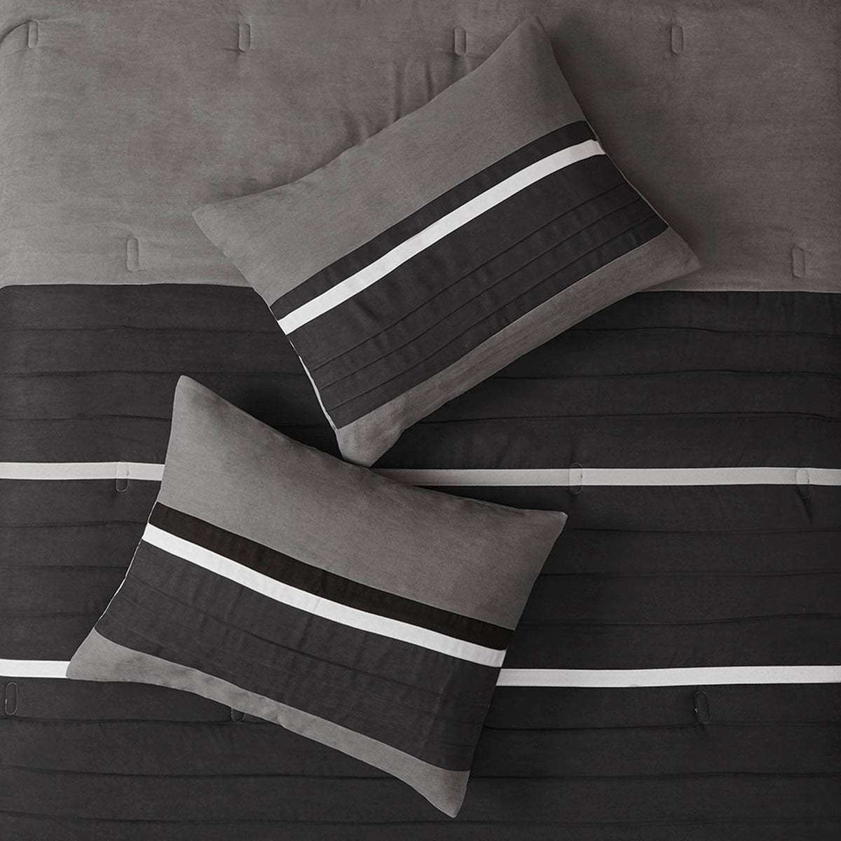 7 Pc Pieced Faux Suede Comforter Set Black King King Black Polyester